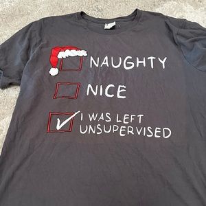 Christmas shirt, naughty, nice, left unsupervised